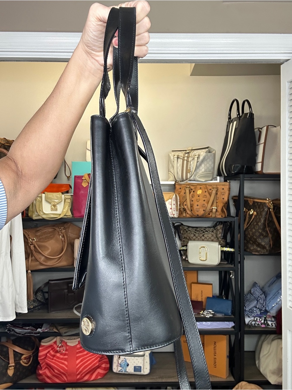 Vintage Salvatore Ferragamo Black Leather Convertible Tote Shoulder Bag Italy - Picture 3 of 16
